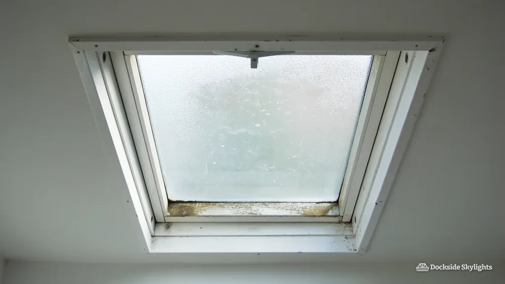 Rooflight seen from inside with the sealed unit fogged over