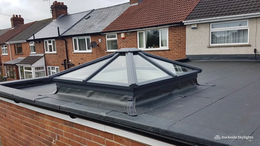 Close detail of a roof lantern corner, hip bar and upstand