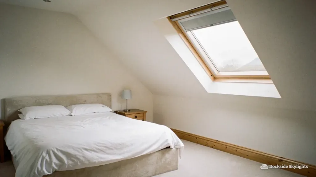Open roof window in a loft bedroom